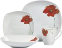Tabletops Gallery Poppy - 16 Piece Square Dinnerware Set, Service of 4