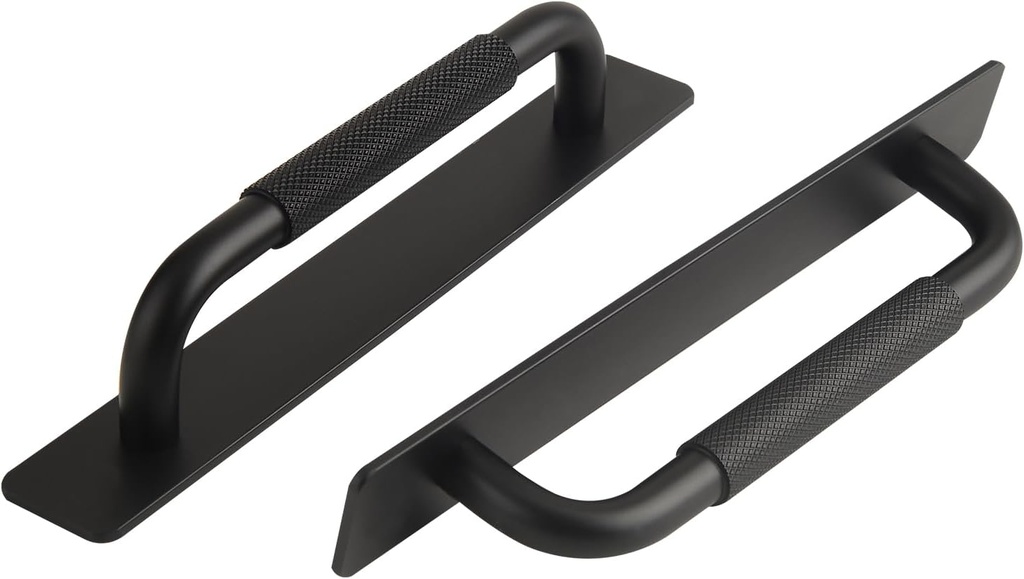 2 Pack Stick On Cabinet Handles 7 Inch Black Sliding Door Pulls No Drill Drawer Pulls Self Adhesive Cabinet Handles with Backplate(Black,Double-Sided Tape,7inch)