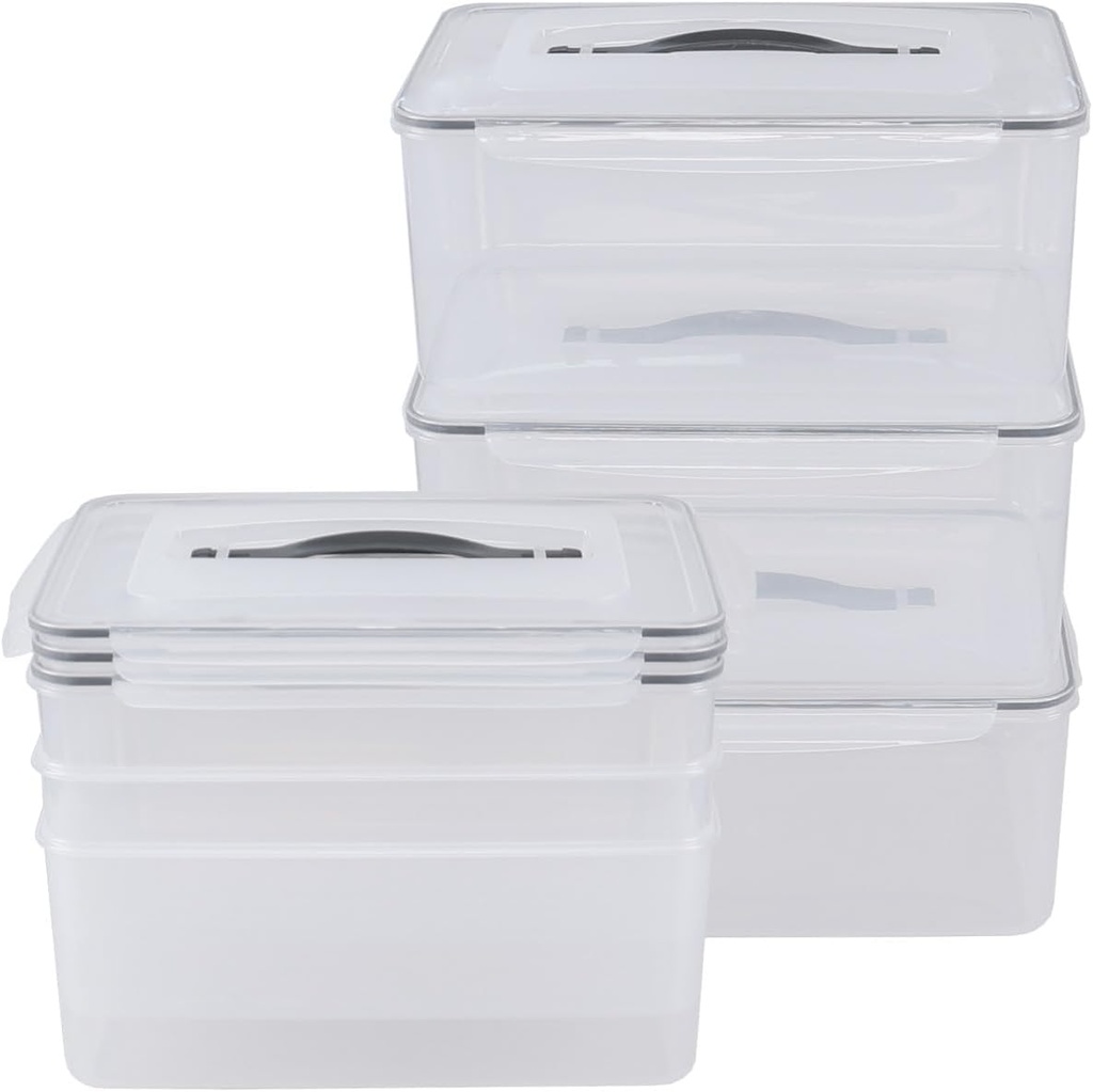 15 Liter Clear Plastic Airtight Food Containers with Lid, 6 Pack Latching Storage Container Box