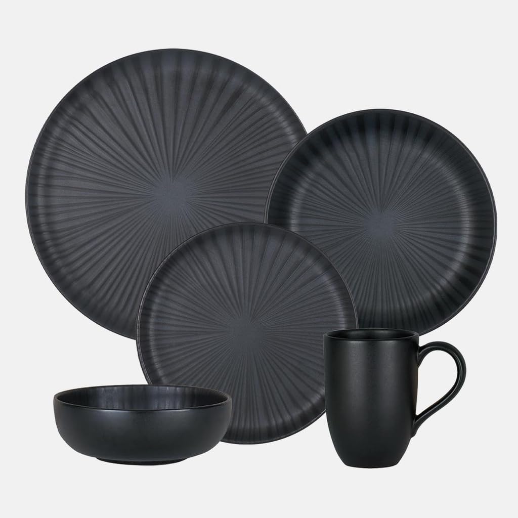 Oxford Contempo, Onyx Stoneware 20 Piece Dinnerware Set, Service for 4