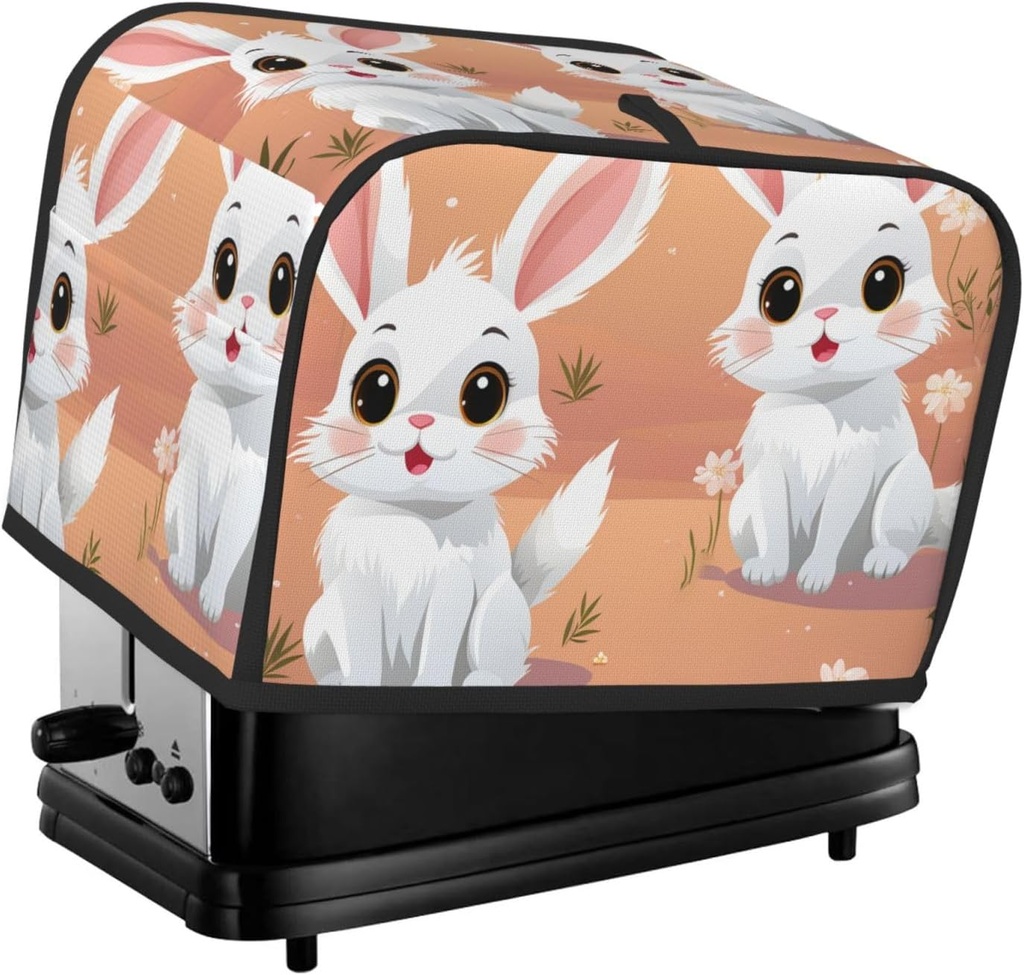 2 Slice Toaster Covers Bread Machine Cover Quilted Dustproof Fingerprint Protectors Small Washable Appliance Cover Cute White Bunnies Bread Maker Dust Protection Universal Size