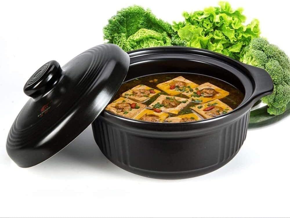 Refractory Ceramic Classic Casserole With Lid, Ceramic Casserole with lid, Slow Cooker Soup pan - Dishwasher Safe and Oven Safety,Home Kitchen Ceramic Casserole (Color : Black, Size : 2L) (Black 2L)
