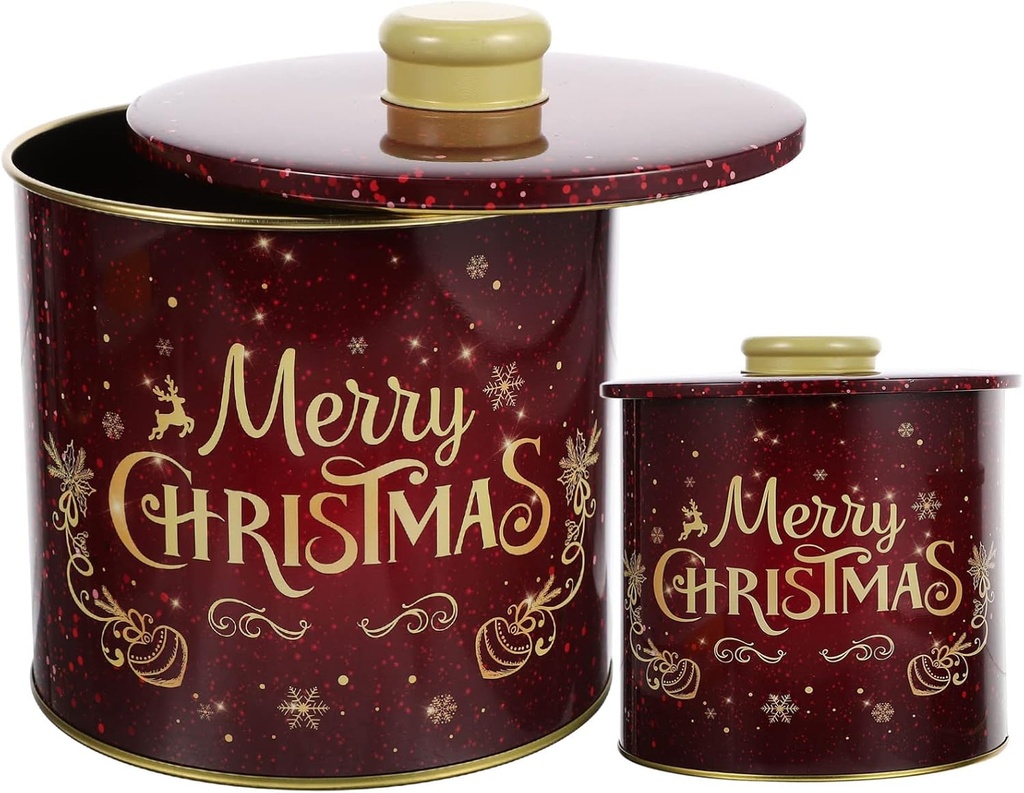 HEALLILY 2pcs Christmas Themed Tinplate Candy Storage Jars Lids Decorative Containers for Sweets Tea Leaves Jewelry and Items for Holiday Gifting and Organization