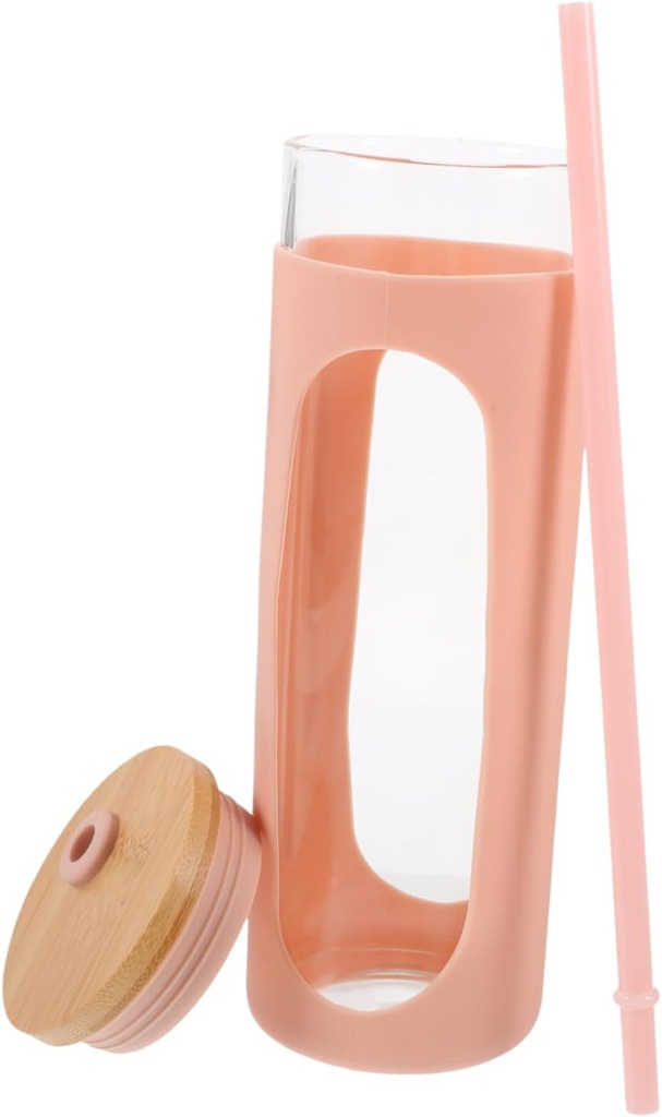 Insulated Straw Glass Cup Lid Reusable Water Bottle for Juice Iced Tea Beverage