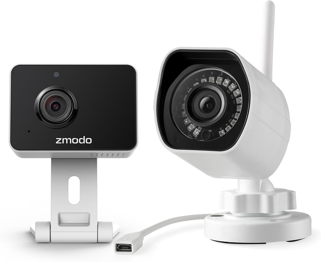 Zmodo Cameras for Home Security (Indoor & Outdoor Camera Bundle), 1080p HD, IP Camera Wireless WiFi, Motion Detection, Two-Way Talk, Night Vision, Remote View, Cloud Service, Work with Alexa/Google