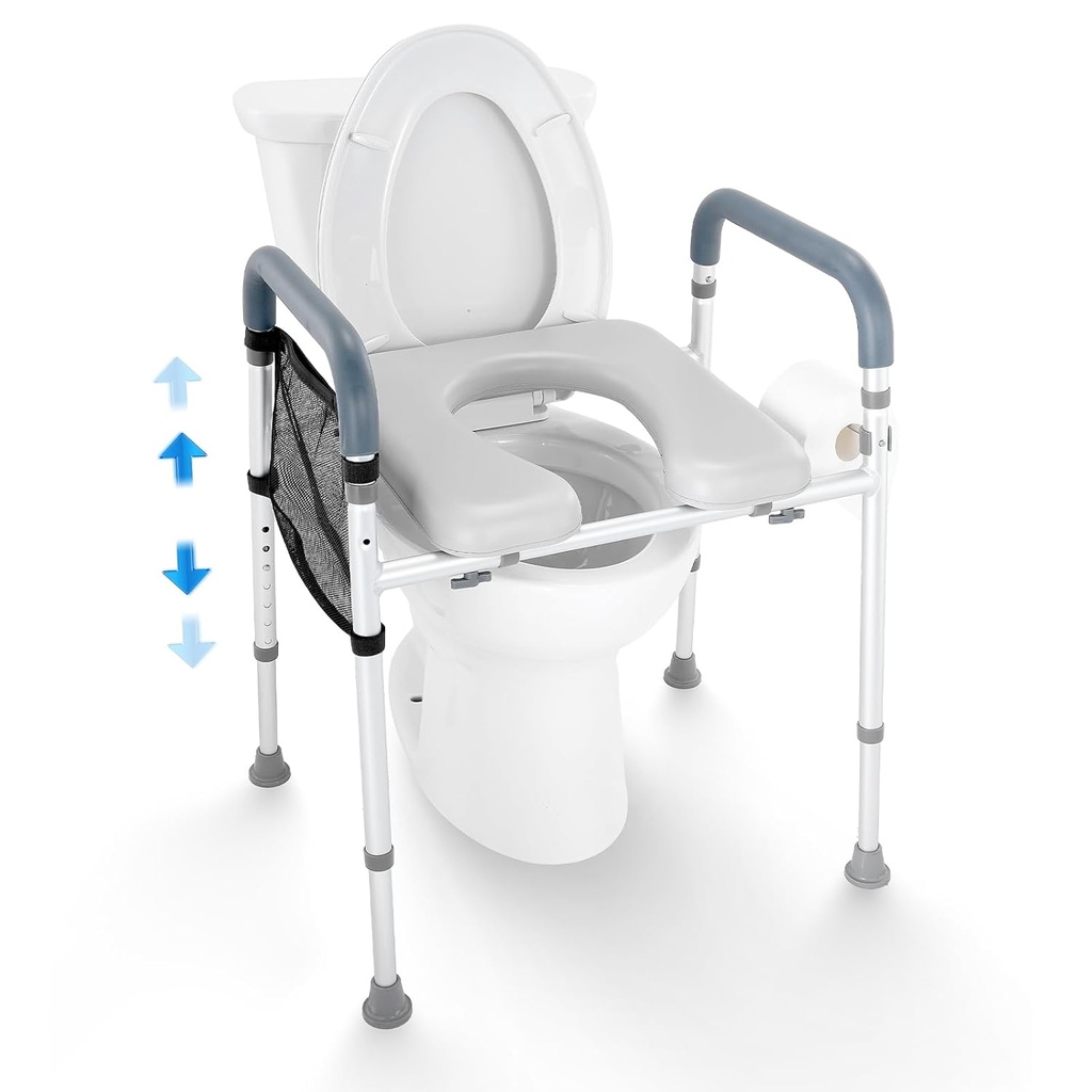 VEVOR Raised Toilet Seat, 7-Position Height Adjustment 19.3" - 25.2", 350lbs Weight Capacity, with Comfort Padded Aluminum Frame, Universal Toilet Seat Riser, for Elderly, Handicap, Pregnant, Medical