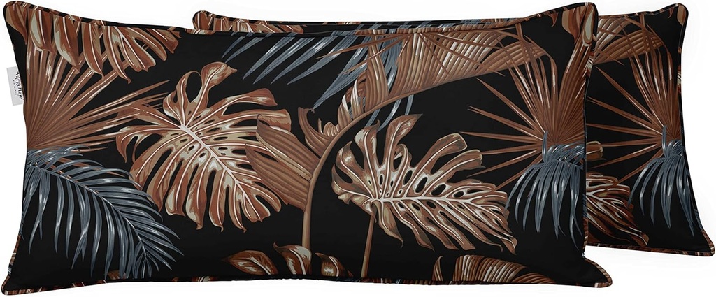 Indoor/Outdoor Polyester Fabric Lumbar Pillow Cover, All-Weather Waterproof Rectangular Cushion Case for Patio Furniture, 12 x 20 Set of 2 - Tropical-43