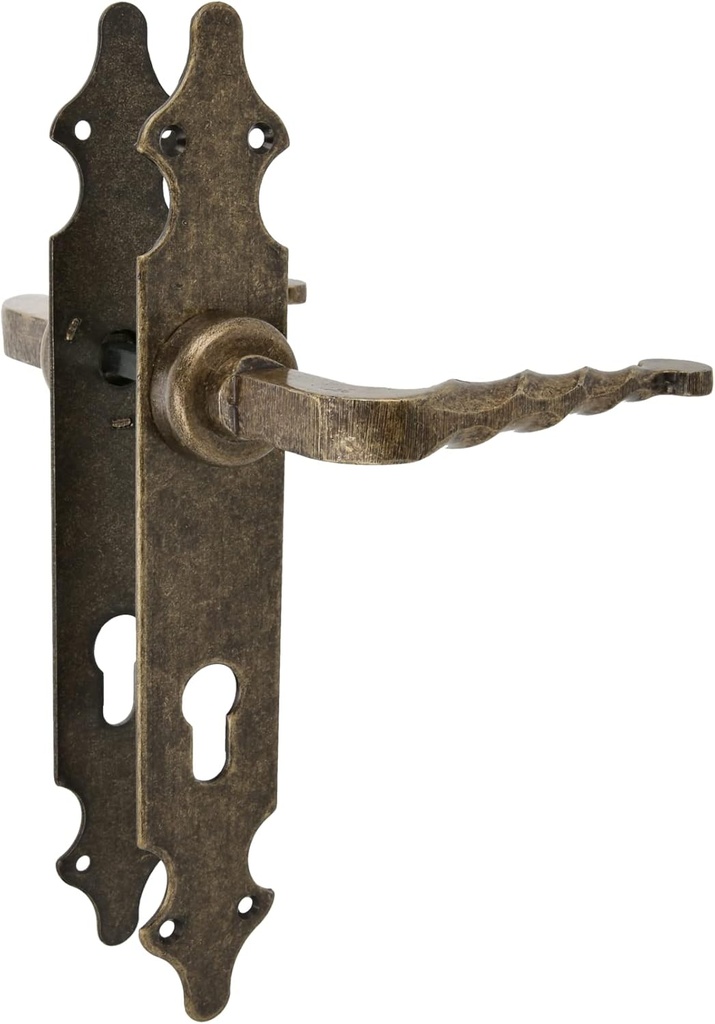 Amig - Set of Handles | Smooth Plate | 280 x 45 mm | Keyhole to 85 mm | Ideal for Increasing The Privacy of a Room | Steel Plate and Zamak Leather Effect Handle