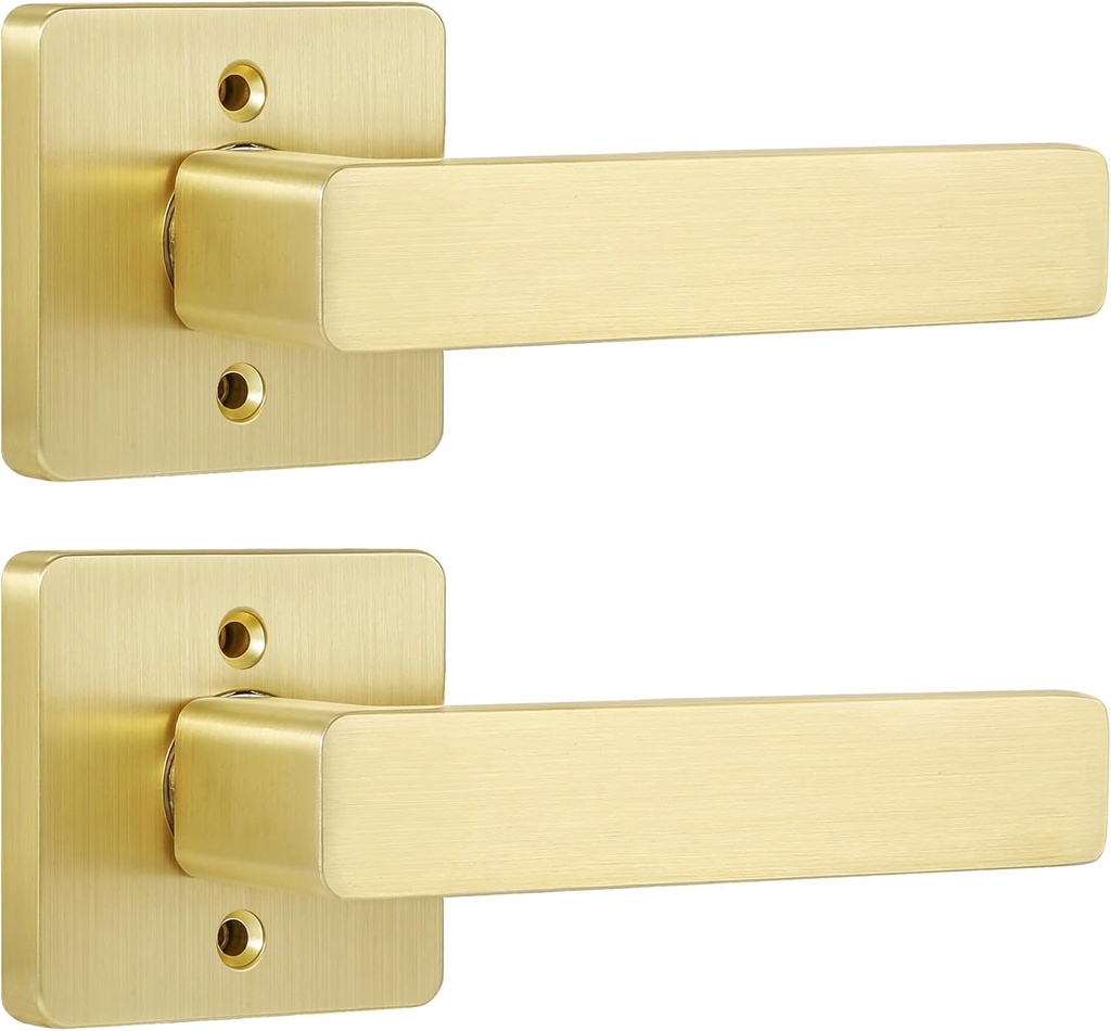 Leydebong 2 Pack Heavy Duty Dummy Door Handle Interior Lever Set, Single Sided Gold Door Knob for Interior Doors, Reversible for Right or Left Handles