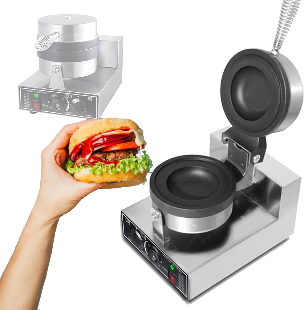 Electric Press Burger Waffle Maker for Home, 1200W Commercial Nonstick Hamburger Waffle Maker Sandwich Press with Time Control, (B)