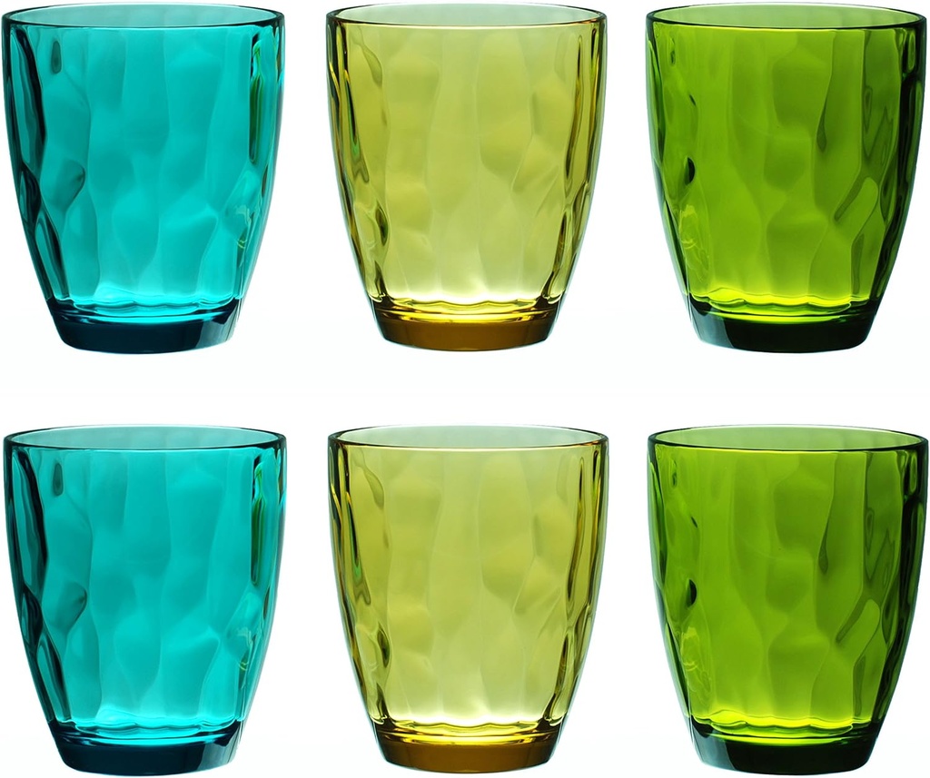 QG 14 Ounce Set of 6 Acrylic Plastic Rocks Glass Tumbler in 3 Assorted Colors DF141