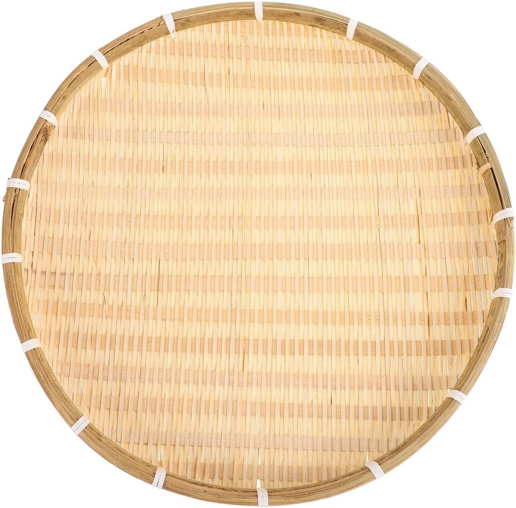 Kichvoe Bamboo Basket Tray Wicker Round Food Bread Basket Fruit Container Shallow Vegetables Snacks Serving Tray Farmhouse Wall Hanging Decor- 16.5inch