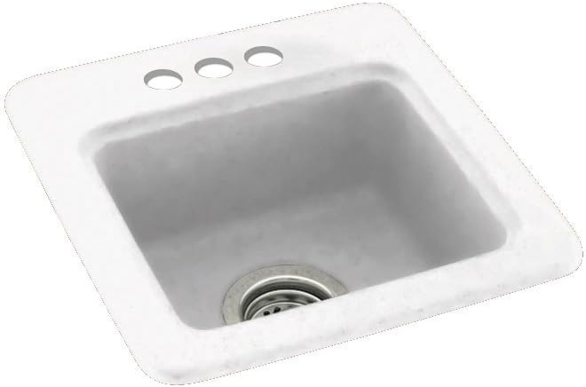 Swanstone BS01515.010-3 3-Hole Solid Surface Bar/Prep Sink, 15" x 15", White