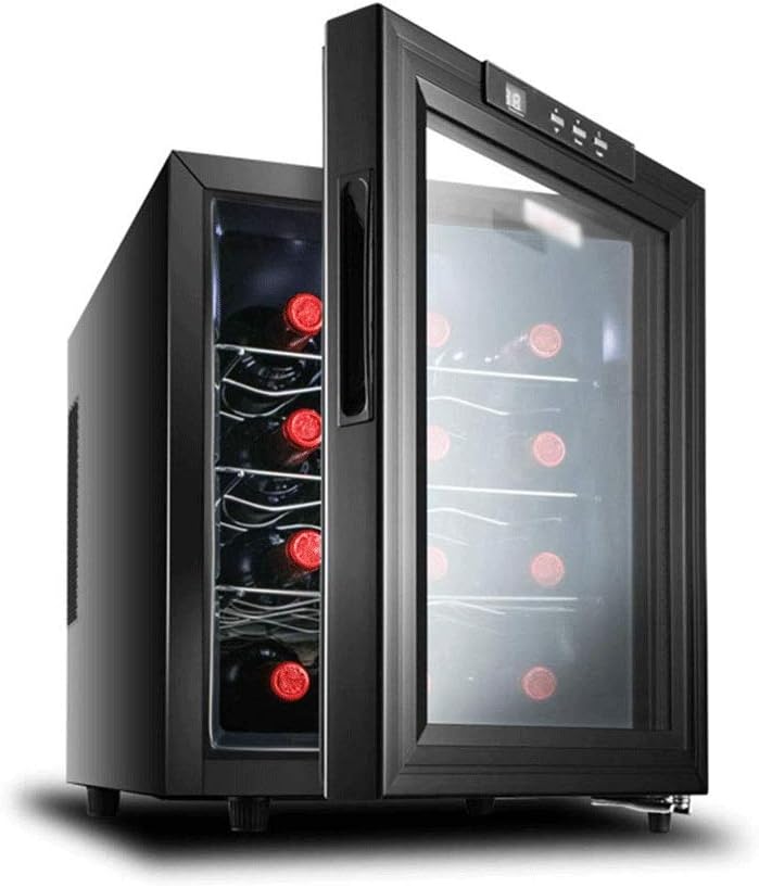 12 Bottle Thermoelectric Red and White Wine Cooler, Mini Thermoelectric Wine Cellar Refrigerator, 10-18 ° C/Double Glass Door/Constant Temperature/Constant Humi