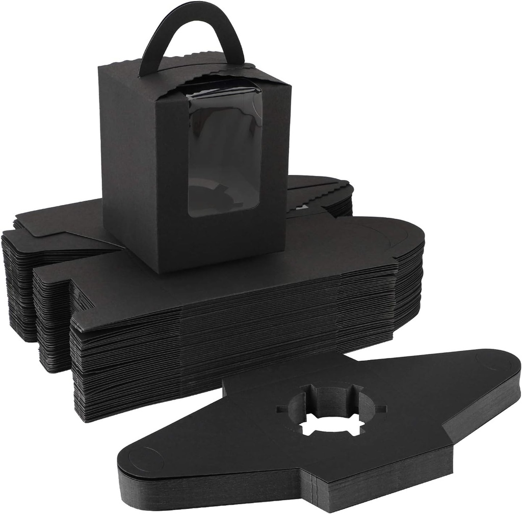 EUSOAR Cupcake Boxes Individual Black 50pcs 3.6"x 3.6"x 4.3" Cupcake Carrier with Insert and Display Holders, Party Favor Bakery To Go Wrapping Packing Cupcake Muffin Carry Boxes Container