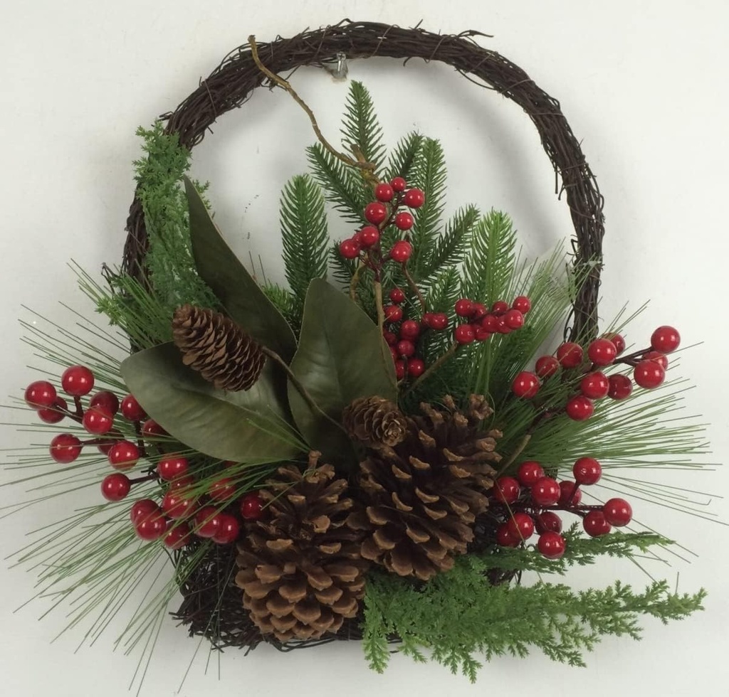 Pine Cones Berries & Greens Hanging Basket