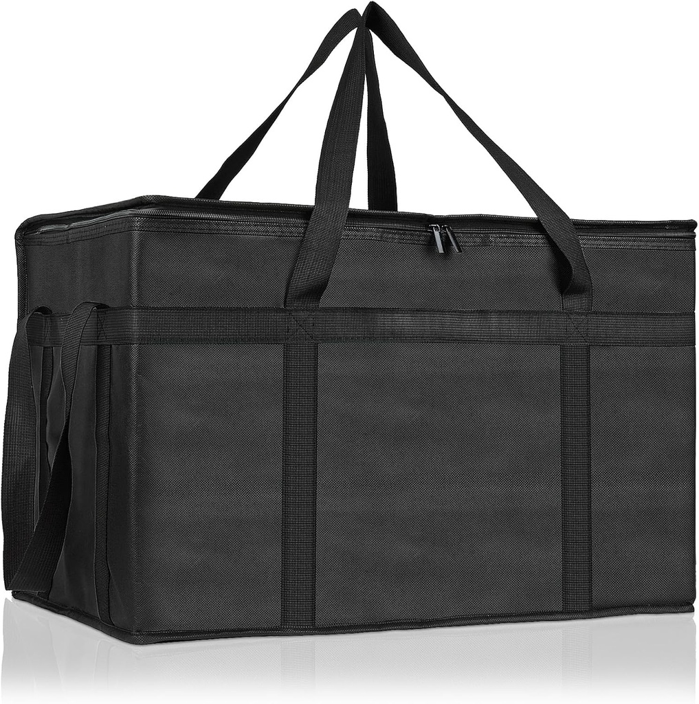 PEASUG Insulated Bags for Food Delivery, XXXL Pizza Delivery Bags for Doordash, Large Capacity Cooler Bag Keep Food Warm for Grocery Shopping and Catering, Foldable, Heavy-Duty (Black)