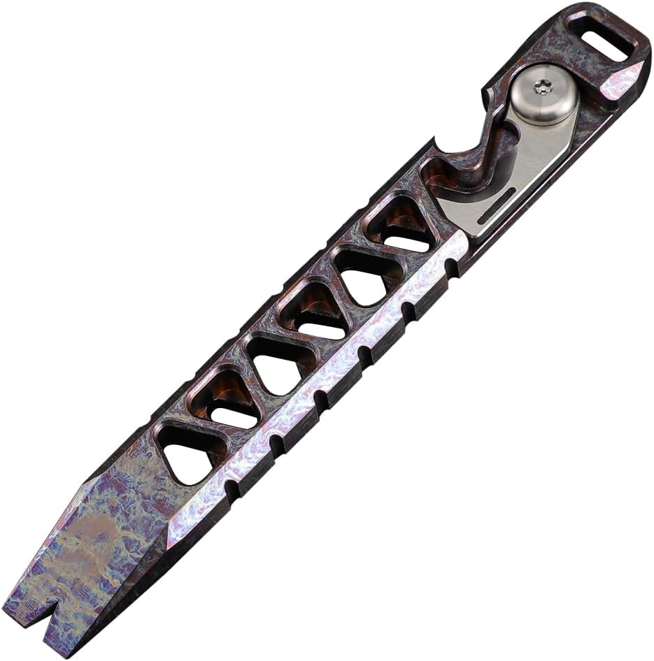 Titanium EDC Pry Bar, Pocket Keychain Multitool Prybar, Pocket Tool Pry Bar Bottle Opener Nail Puller Portable Outdoor EDC Tool (1PCS, Multicolor)