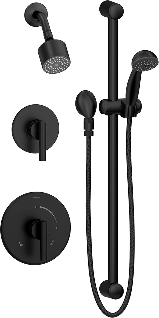 Symmons 3505-H321-V-CYL-BMB1.5TRM Dia 2-Handle 1-Spray Shower Trim with 1-Spray Hand Shower in Matte Black (Valves Not Included)