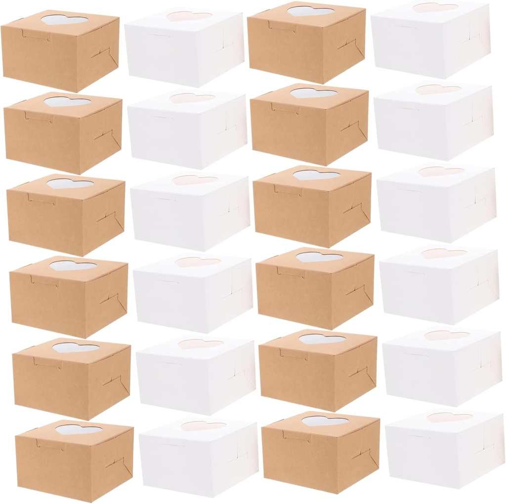 40Pcs Muffin Carrier Cake Boxes with Clear Window Heart Shaped Dessert Packing Boxes and Cakes Lightweight and Portable Packaging for Takeaway Lunch and Party