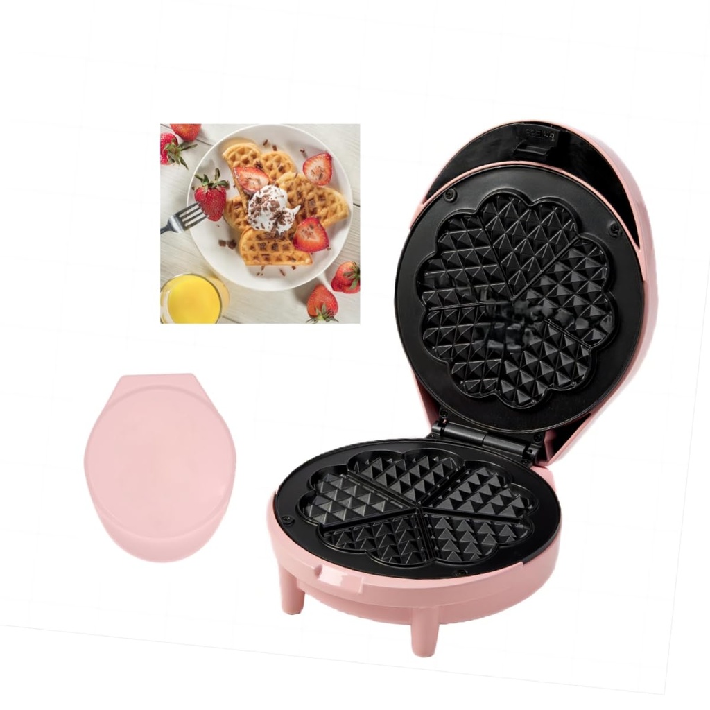 Waffle Maker 7“ Non-Stick Waffler Iron Stuffler Stuffed Wafflera 700W Adjustable Browning Control, Electric Baker Makes Thick, Fluffy Waffles, Kitchen Essential for Breakfast, Pink