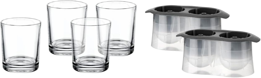 Godinger Whiskey Barware Set - 4 Double Old Fashioned Glasses, Tumbler Glasses with 2 Chilled Whisky Ice Ball Molds Chateau, Barware & Drinkware, 6 Piece Set