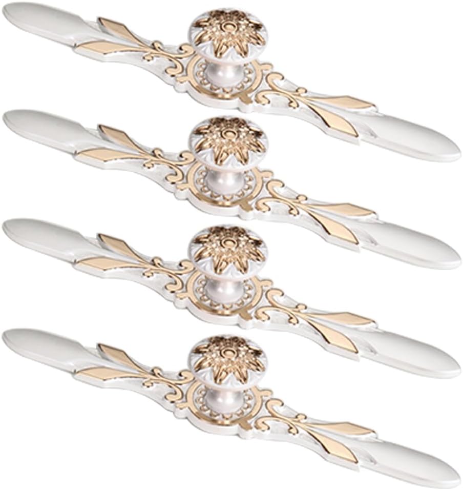 4-Piece Zinc Alloy Retro Cabinet Dressing Table Hardware European Style Door Handle Drawer Pull Furniture Knob Pull Strap 2 Size Screws (Big Set)