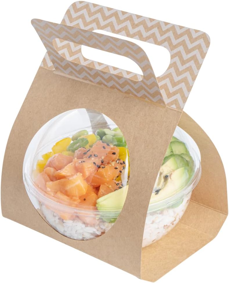Restaurantware Thermo Tek 20.9 x 5.9 Inch Food Carrier 50 Chevron Pattern Container Carrier - Disposable For 21 oz Containers Kraft Paper Sphere Container Carrier Containers Sold Separately
