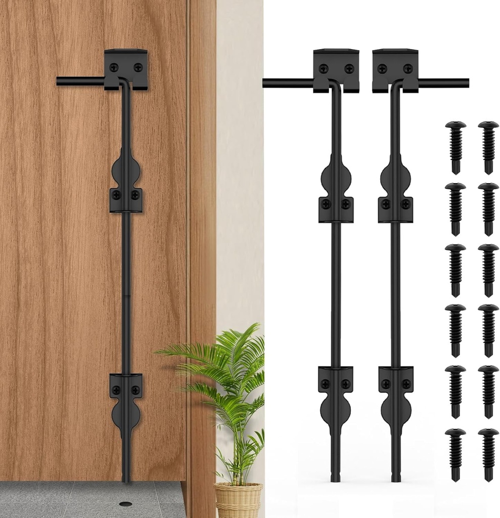24" Cane Bolt Heavy-Duty Drop Rod for Gate, Heavy Duty Gate Latch for Wooden Fence Metal Gates, Vinyl Fence Gate Land Latch, Floor Latch for Fixing Door to The Ground, Black Coating, 2 Pack