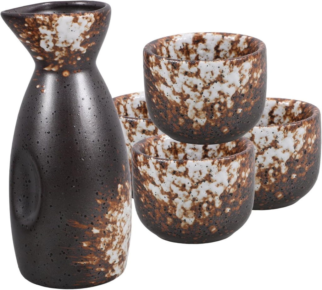 Traditional Japanese Sake Pot and Cups 5pcs Set Ceramic Pot Rice Wine Sake Serving Kit