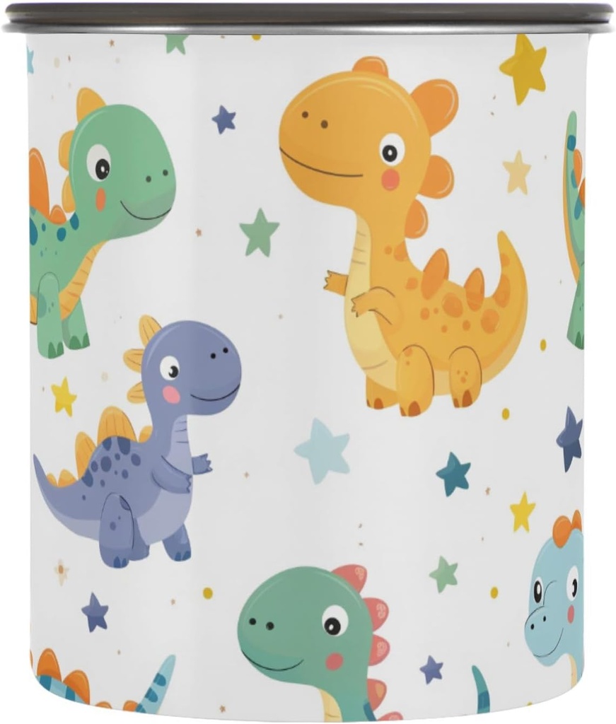 ALAZA Dinosaur Dino Cartoon Stars Airtight Coffee Bean Canister 30oz Food Storage Containers with Lids For Gournd, Tea, Sugar, Flour, Rice, Cereal, Candy Cookie Jar