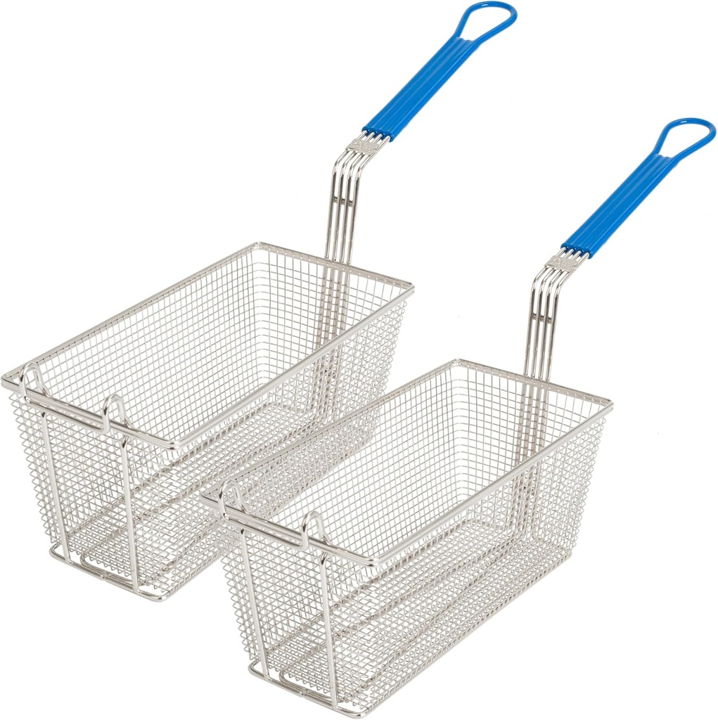 Deep Fryer Basket | 2-Pack | Commercial Fry Basket with Handle | 13.25" x 6.5" x 5.9" | Heavy Duty Restaurant Quality