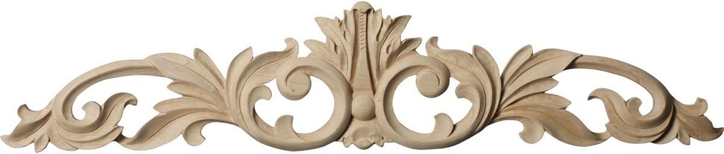 Ekena Millwork ONL24X05X01LFLW Medium Green Leaf Center with Scrolls, 24 3/4-Inch x 5 1/8-Inch x 3/4-Inch, Lindenwood