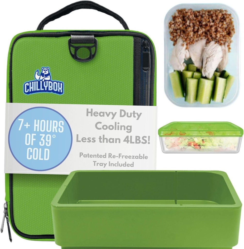 Chillybox Patented Lunch Box Cooler with Reusable Cooling Tray, Versatile Sealable Plastic Container - Lunchbags for Men and Women - Perfect for Worksites, Hiking, and Beach Days (Mojito Green)