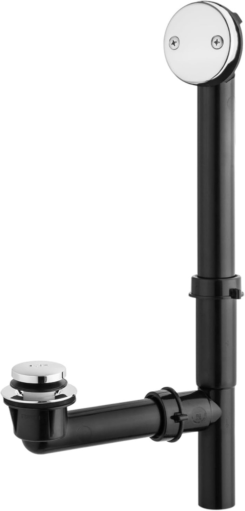 Artiwell 1-1/2" Black Tubular Bath Drain Kit with Tip-Toe Bath Drain Stopper, Touch-Toe Tub Drain, Tip Toe Bathtub Drain Waste and Overflow with Plug and Bathtub Overflow Drain Cover, Chrome Plated