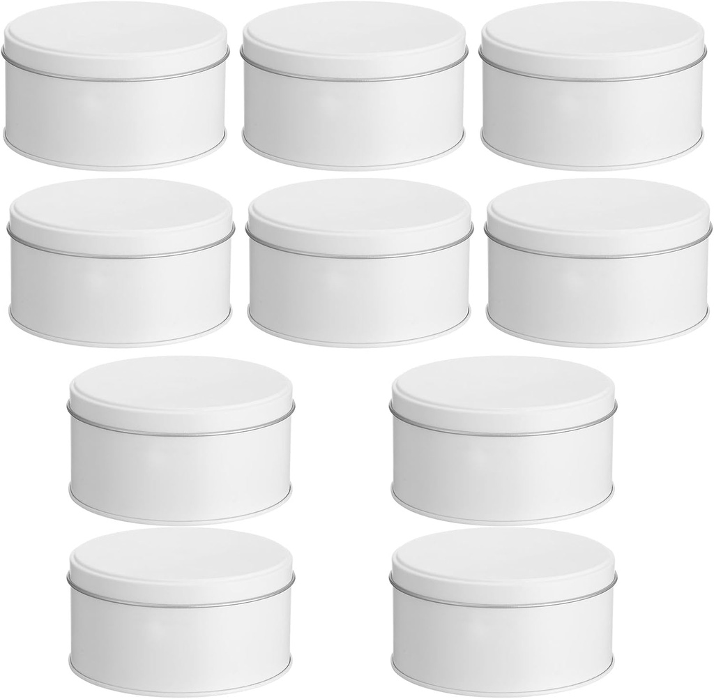 Hicarer 10 Pack Pure White Cookie Tins with Lids Round Mini Cake Gift Metal Empty Tin Cookies Container Tin Cans with Lids for Cakes Tinplate Box for Storing Snack Chocolate Baking