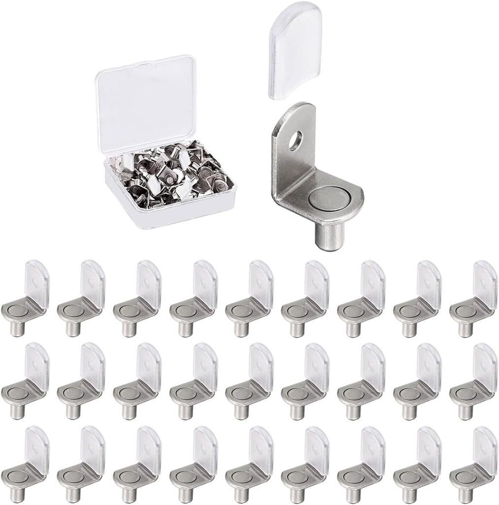 50 Pcs Shelf Support Pegs, 1/4 Inch (6.35mm) Metal Shelf Pins for Wood Shelves Adjustable Shelf Brackets L-Shaped Clips with Silicone Sleeve for Kitchen Bookcase Cabinet Furniture Support
