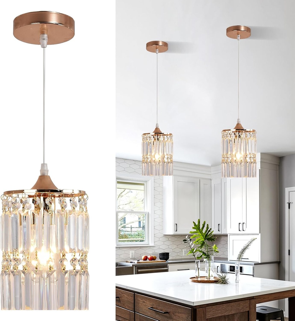 Crystal Ceiling Pendant Lighting Fixture for Living Room Dining Room Kitchen Hallway (Gold Pendant)