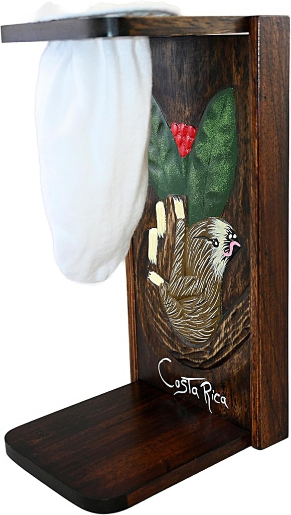 Chorreador Costa Rica Sloth Carved Wood Pour Over Coffee Dripper Stand - Manual Drip Maker Portable for Hand Drip Thru Cloth Sock Filter Handmade