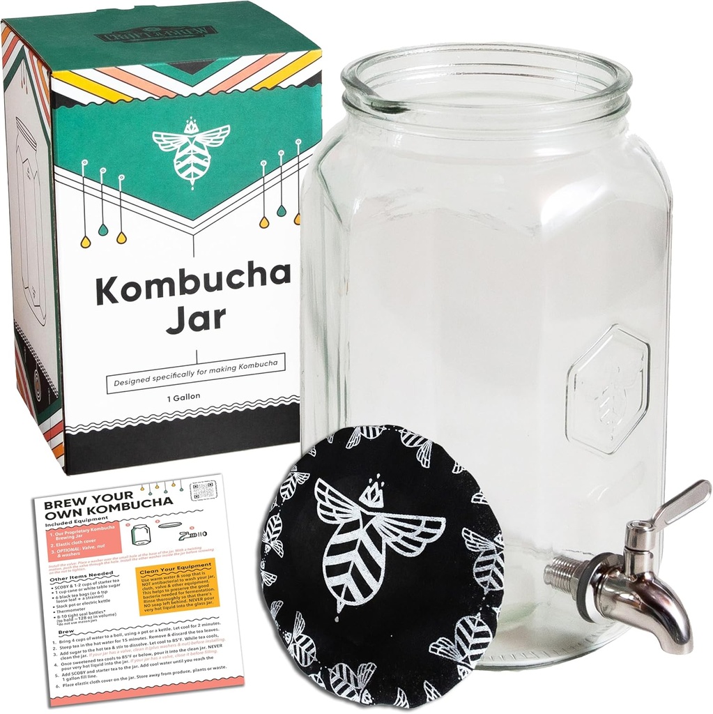 Craft A Brew - Kombucha Jar with Dispensing Valve - For Kombucha Fermentation - Includes Custom Cloth Cover- Proprietary Design