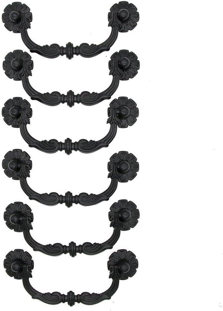 LXZ 6 PCs Vintage Black Drawer Pulls Handles - Furniture & Cabinet Metal Bail Pull (Length 4-1/4 Inches)