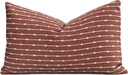 Crumbs Home Modern Farmhouse Fall Linen Indoor Outdoor Lumbar Pillow Cover Only, 12"x20" Water Repellent for Patio, Backyard, Couch, Rust Neutral Embroidered Stripes