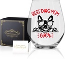 Perfectinsoy Dog Mom Ever Wine Glass with Gift Box, Cute French Bulldog Themed Wine Glass for Dog Lovers, Bulldog Lover Gifts for Women Men Friends Grandma Wife Sister Aunt Bulldog Parents