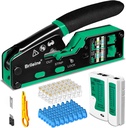 RJ45 Crimp Tool Pass Through Kit Ethernet Crimper Cat5 Cat5e Cat6 Crimping Tool for RJ11/12 6P/8P with Network Lan Cable Tester, 50PCS CAT6 Connectors, 50PCS Boots, Mini Cable Stripper