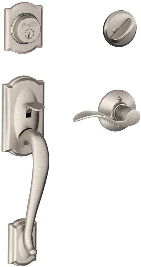 SCHLAGE Lock Company Camelot Single Cylinder Handleset and Right Hand Accent Lever, Satin Nickel (F60 CAM 619 ACC RH)