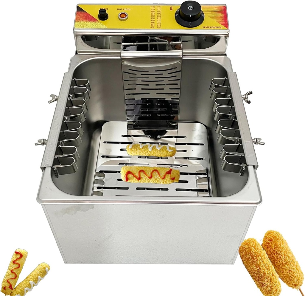 110V Multifunctional fryer 12L Hot Dog Sausage Fryer Commercial Deep Fryer Stainless Steel Countertop Fryer for Frying Cheese Sausage and Ham Sausage