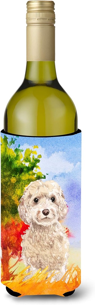 Caroline's Treasures CK1949LITERK Fall Goldendoodle Wine Bottle Hugger Bottle Cooler Sleeve Hugger Machine Washable Collapsible Insulator Beverage Insulated Holder