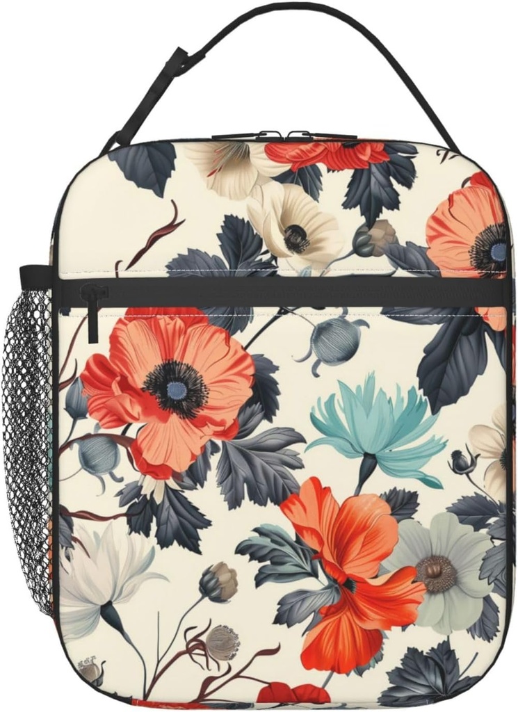 Floral Insulated Lunch Box for Women Men Floral Lunch Bag for Work,Picnic,Travel,Hiking,Beach or Fishing Polyester