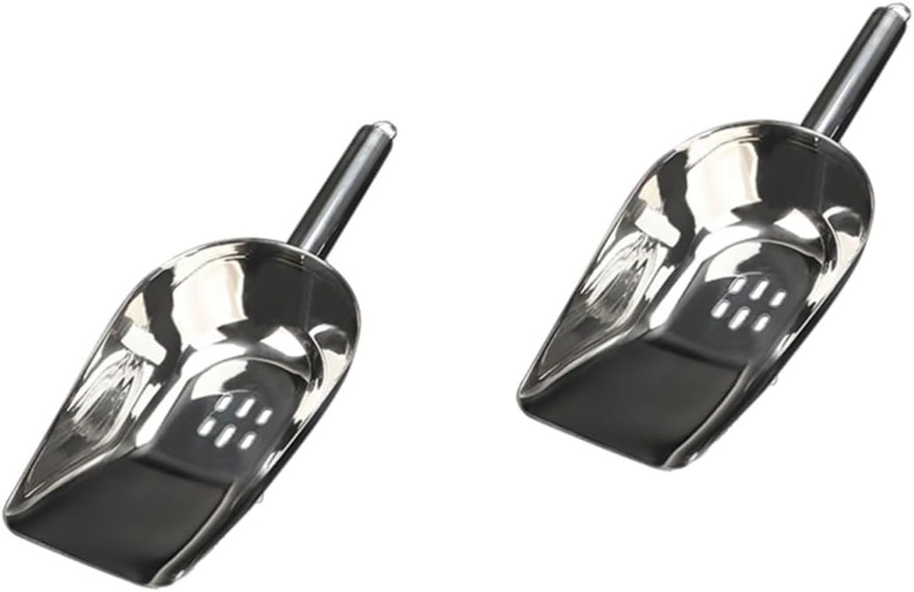 Homoyoyo 2pcs Stainless Steel Ice Scoop Ergonomic Handle Kitchen Ice Shovel for Home Bar and Party Use Resistant Food-grade Utility Scoop