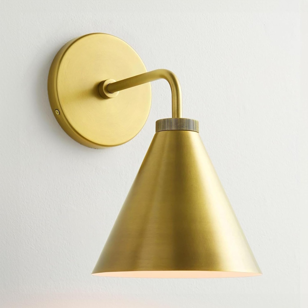 Retro Industrial Metal Cone Sconce Light - Vintage-Inspired Modern Gold Wall Sconce with Metal Shade, Wall Mount Lighting for Bedroom, Hallway, Living Room (Gold, 11 inch)